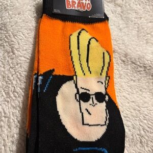 Johnny Bravo Orange and Black Socks . Shoe size 6-12 New
